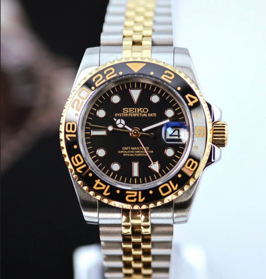 Seiko Mod GMT Twotone Gold Black