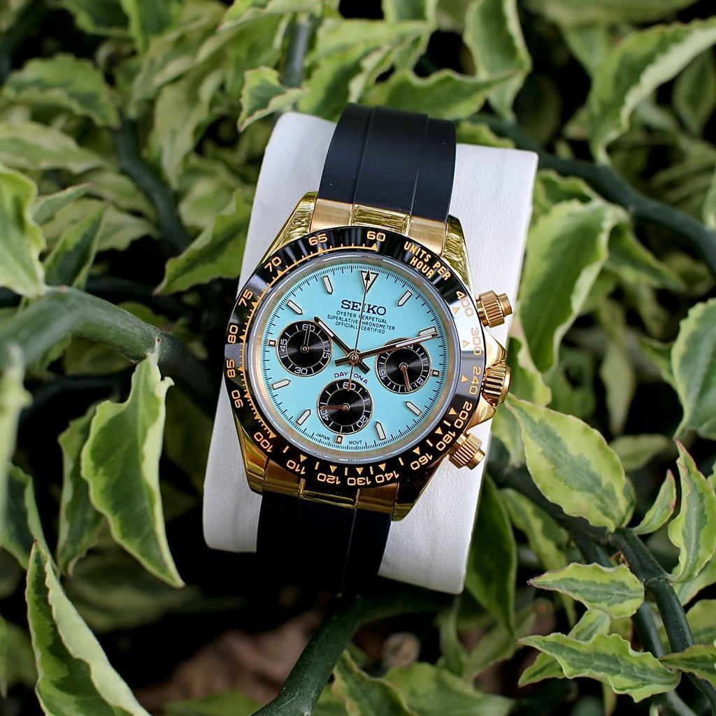 Seiko Daytona Mod Gold Oyster-Flex Bracelet Tiffany Blue Dial