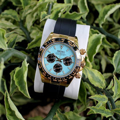 Seiko Daytona Mod Gold Oyster-Flex Bracelet Tiffany Blue Dial