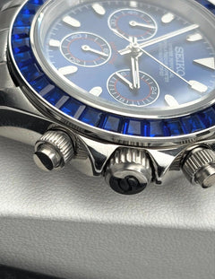 Seiko Daytona Mod Steel Blue Dial Blue Crystal Sapphire Bezel