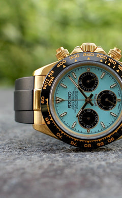 Seiko Daytona Mod Gold Oyster-Flex Bracelet Tiffany Blue Dial