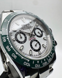 Seiko Daytona Mod Stainless Steel Case White Hulk Dial