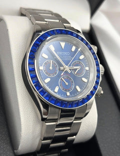 Seiko Daytona Mod Steel Blue Dial Blue Crystal Sapphire Bezel