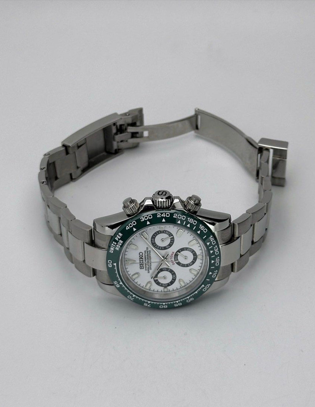 Seiko Daytona Mod Stainless Steel Case White Hulk Dial