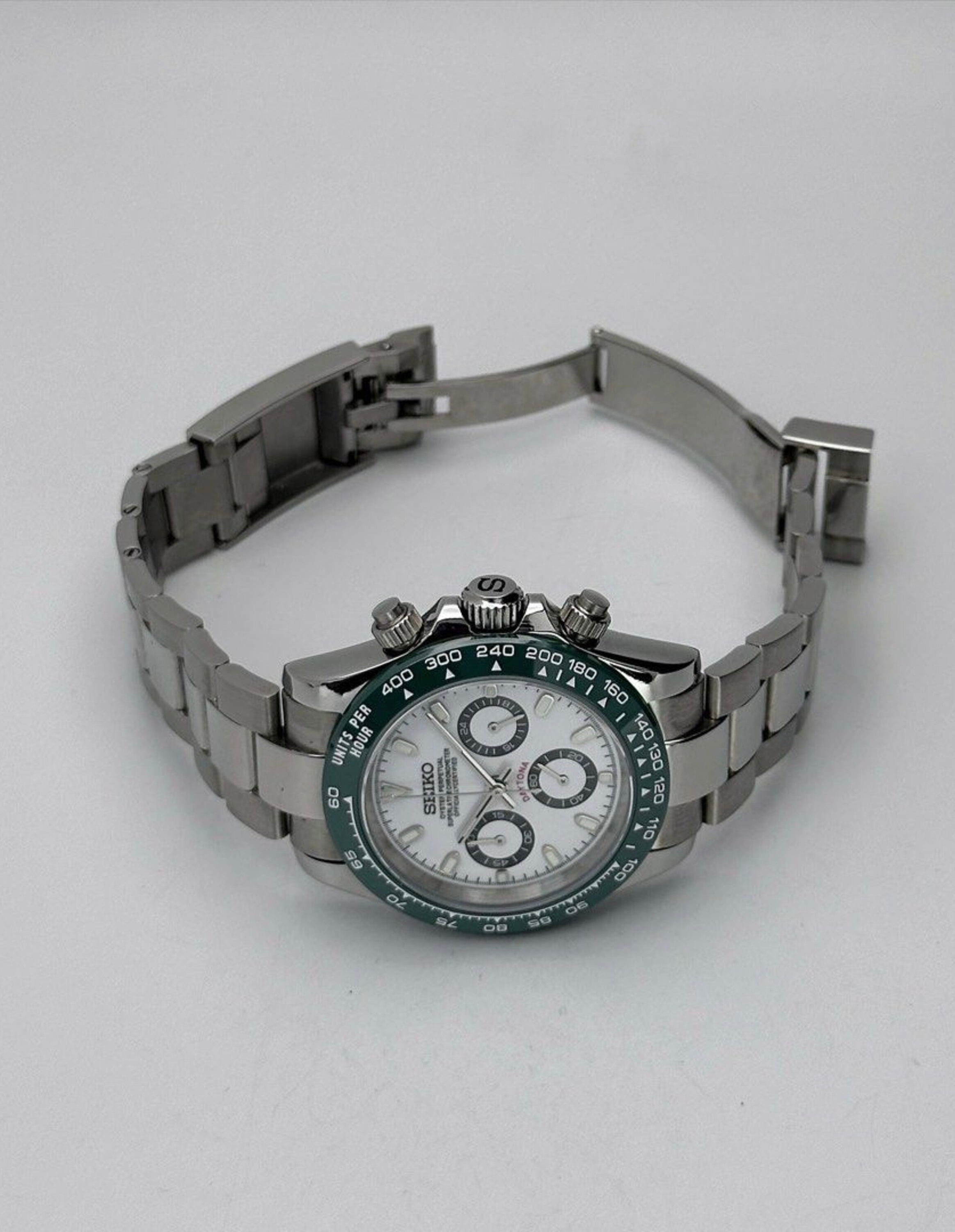 Seiko Daytona Mod Stainless Steel Case White Hulk Dial