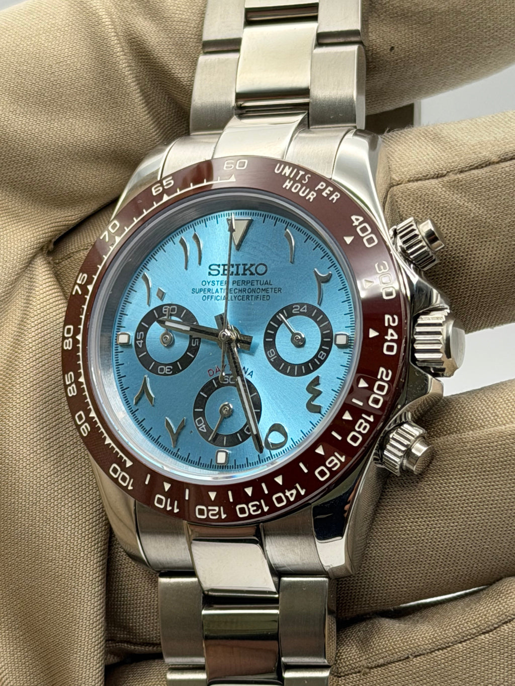 Seiko Daytona Mod Platinum Blue Arabic Dial