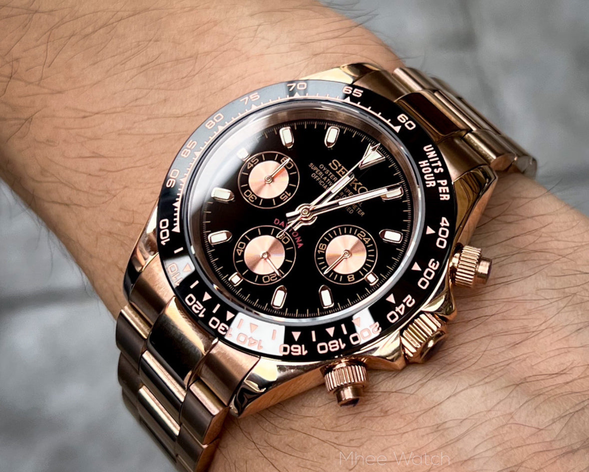 Seiko Daytona Mod Rose Gold Black Dial