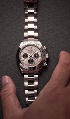 Seiko Daytona Mod Stainless Steel Case White Gold Ghost Dial