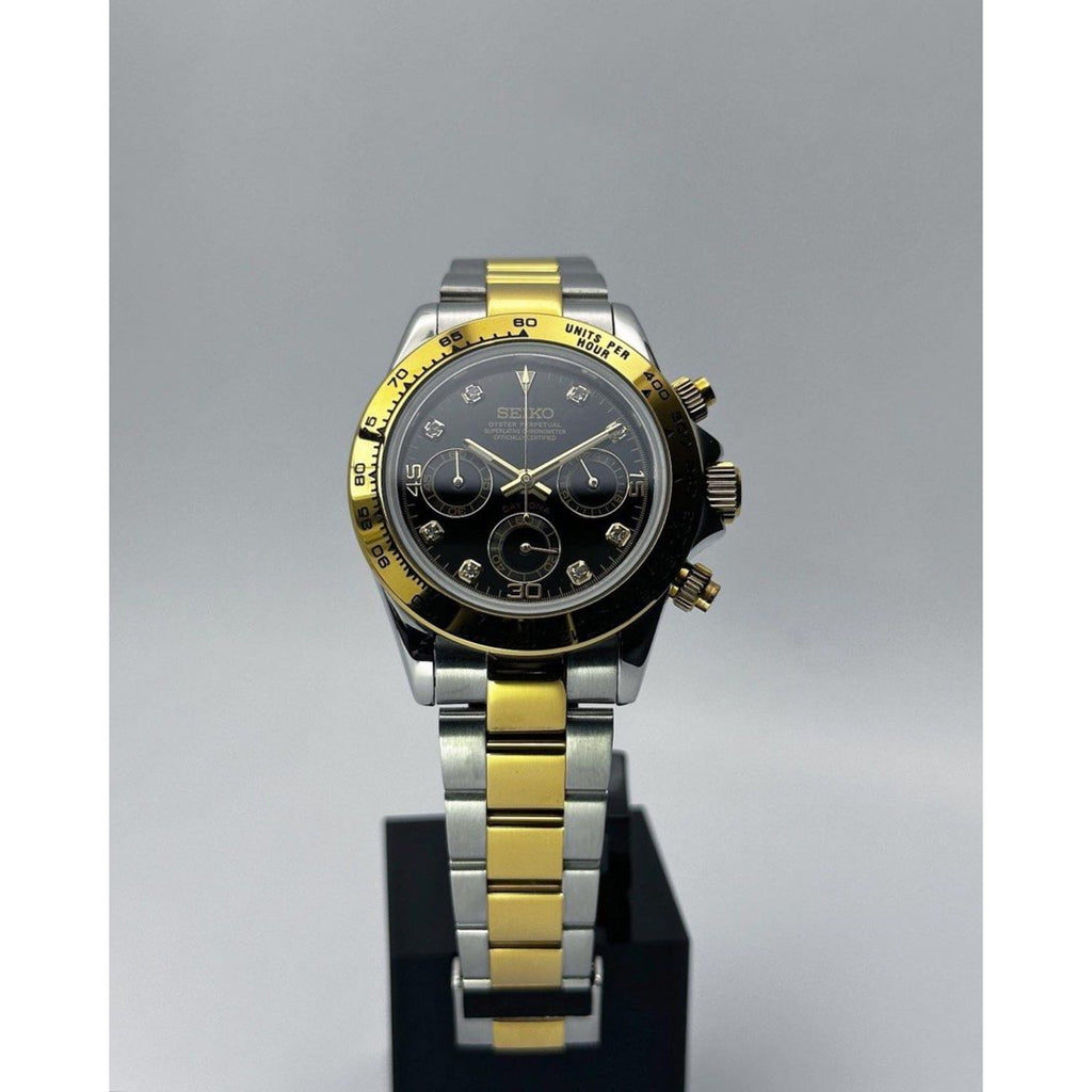 Seiko Daytona Mod Black Dial Diamonds Two-Tone