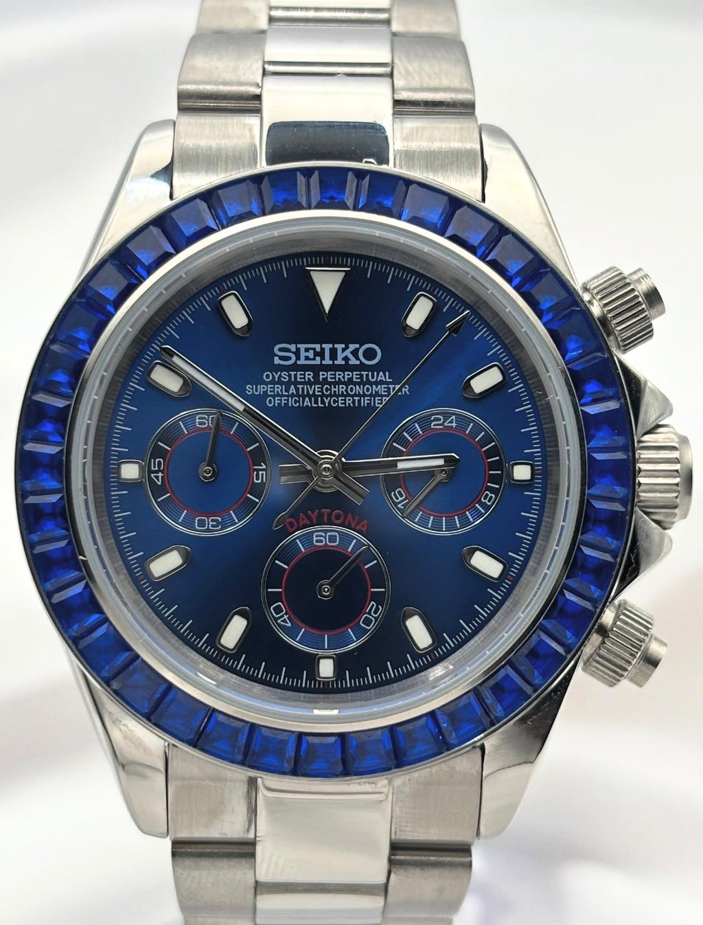 Seiko Daytona Mod Steel Blue Dial Blue Crystal Sapphire Bezel