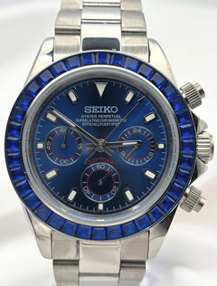 Seiko Daytona Mod Steel Blue Dial Blue Crystal Sapphire Bezel