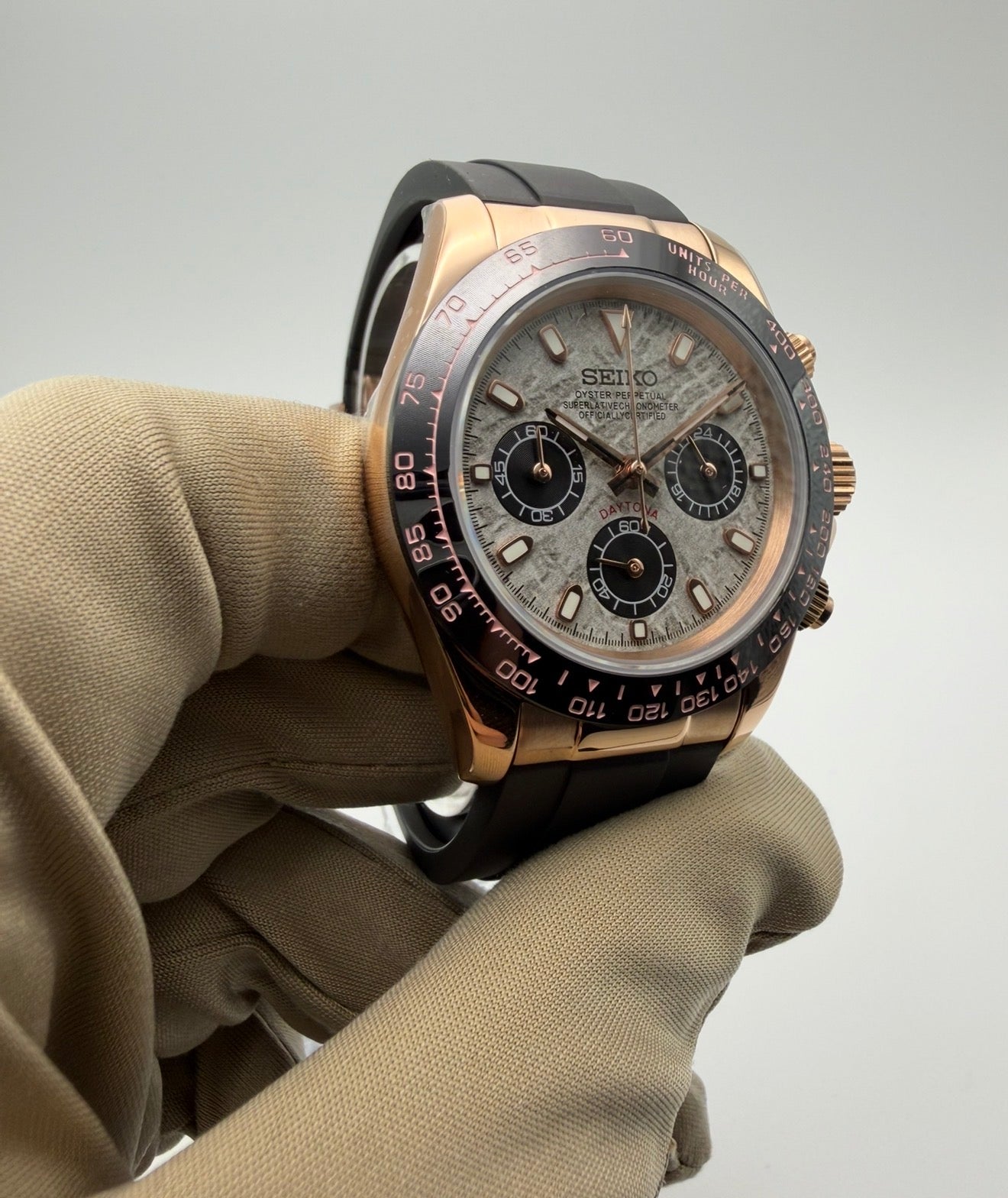 Seiko Daytona Mod Rose Gold Meteorite Dial