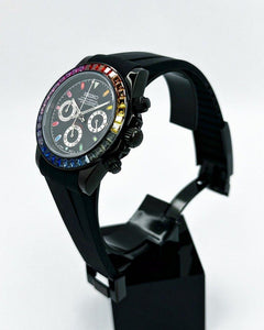 Seiko Daytona Mod Black Case Rainbow Bezel Black Dial