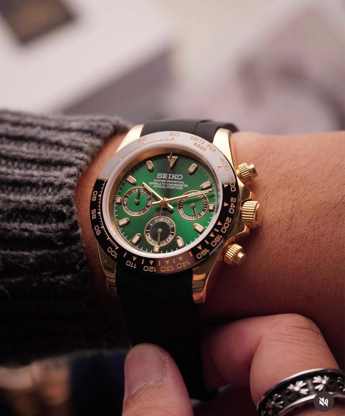 Seiko Daytona Mod Gold Green Dial