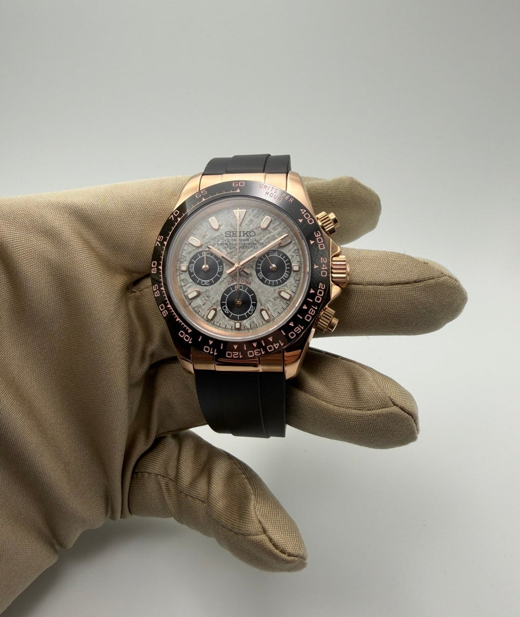 Seiko Daytona Mod Rose Gold Meteorite Dial