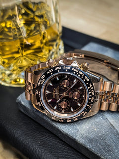 Seiko Daytona Mod Rose Gold Black Dial Gold Jubilee Bracelet