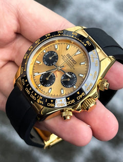 Seiko Daytona Mod Gold Case Gold Pikachu Dial