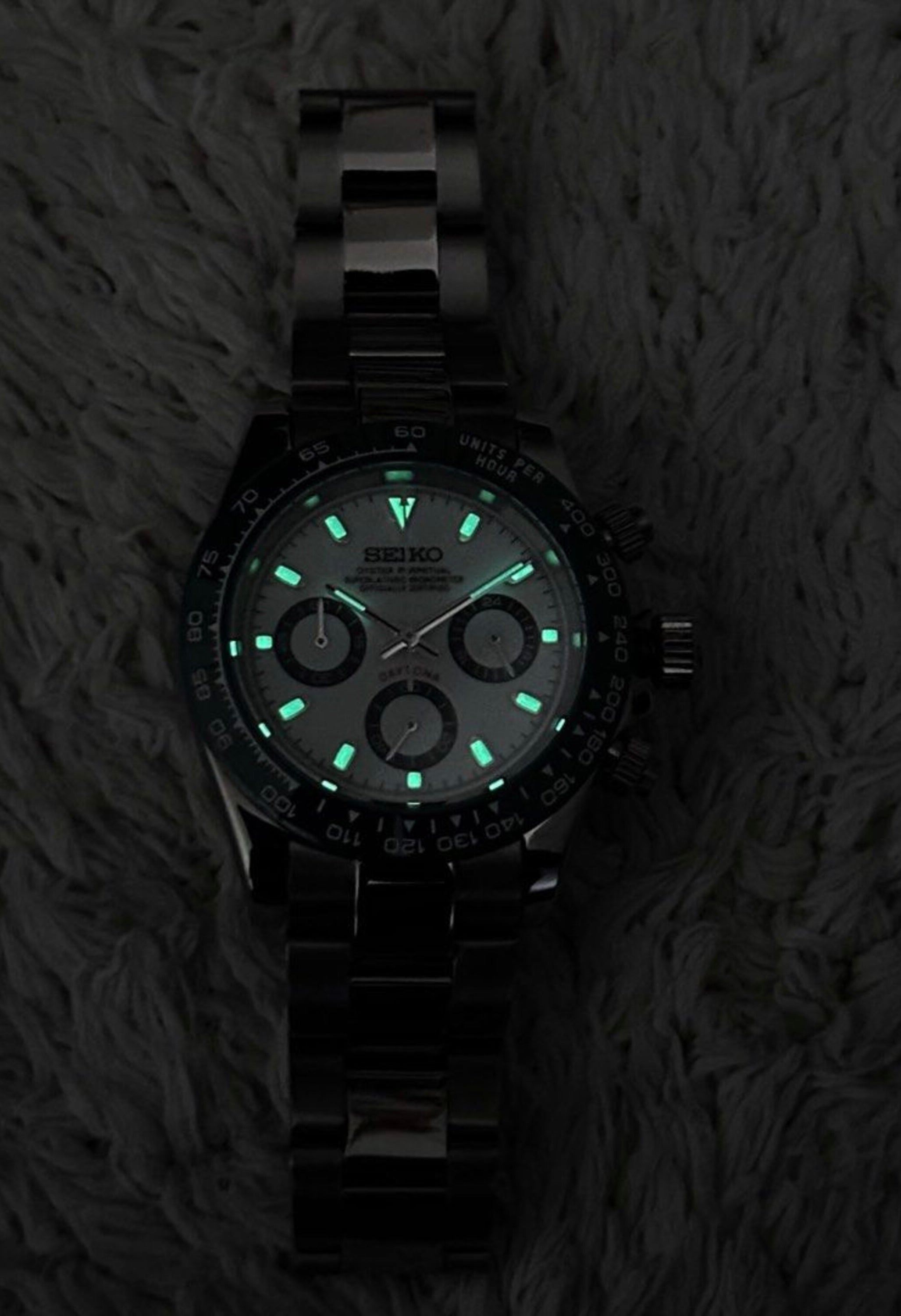 Seiko Daytona Mod Stainless Steel Case White Hulk Dial