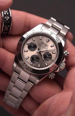 Seiko Daytona Mod Stainless Steel Case White Gold Ghost Dial