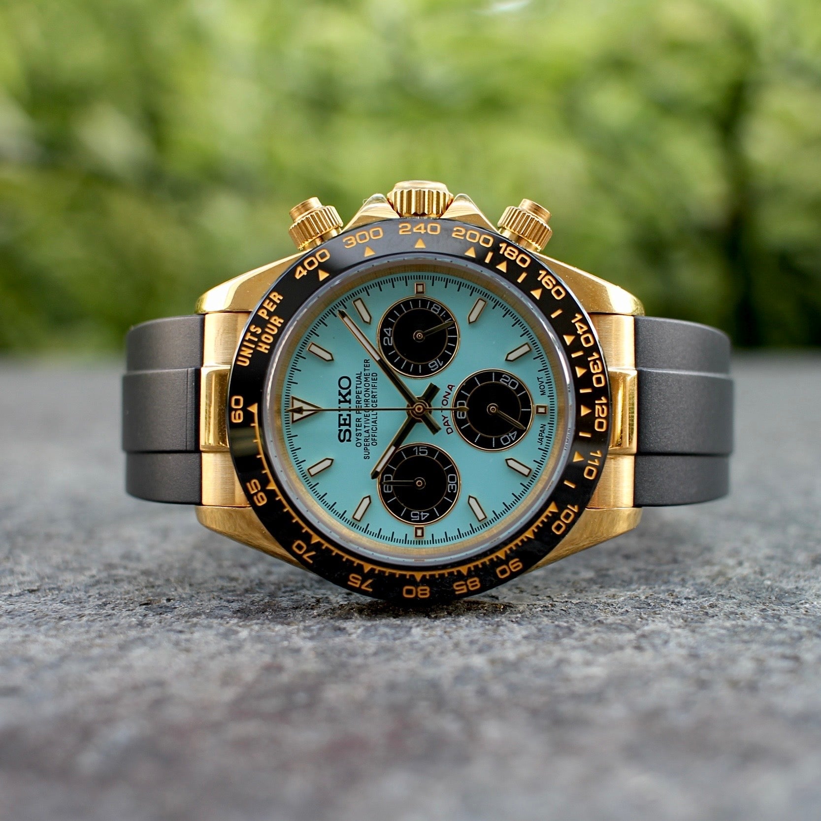 Seiko Daytona Mod Gold Oyster-Flex Bracelet Tiffany Blue Dial