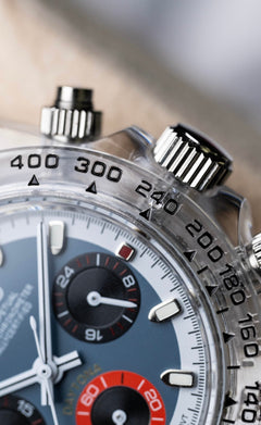 Seiko Daytona Mod Blue Dial Red Subdial Transparent Case