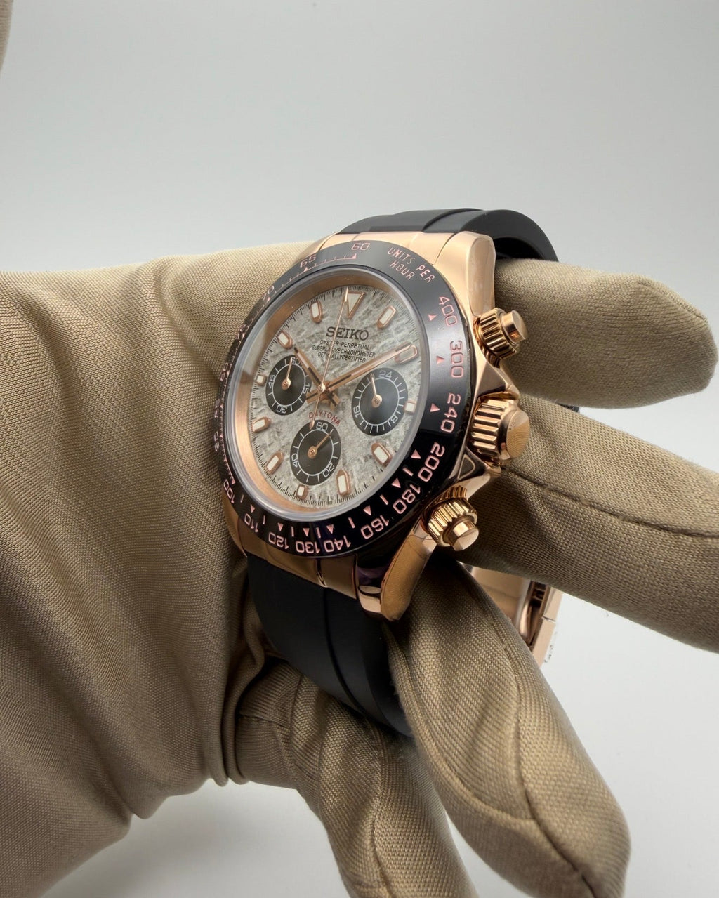Seiko Daytona Mod Rose Gold Meteorite Dial
