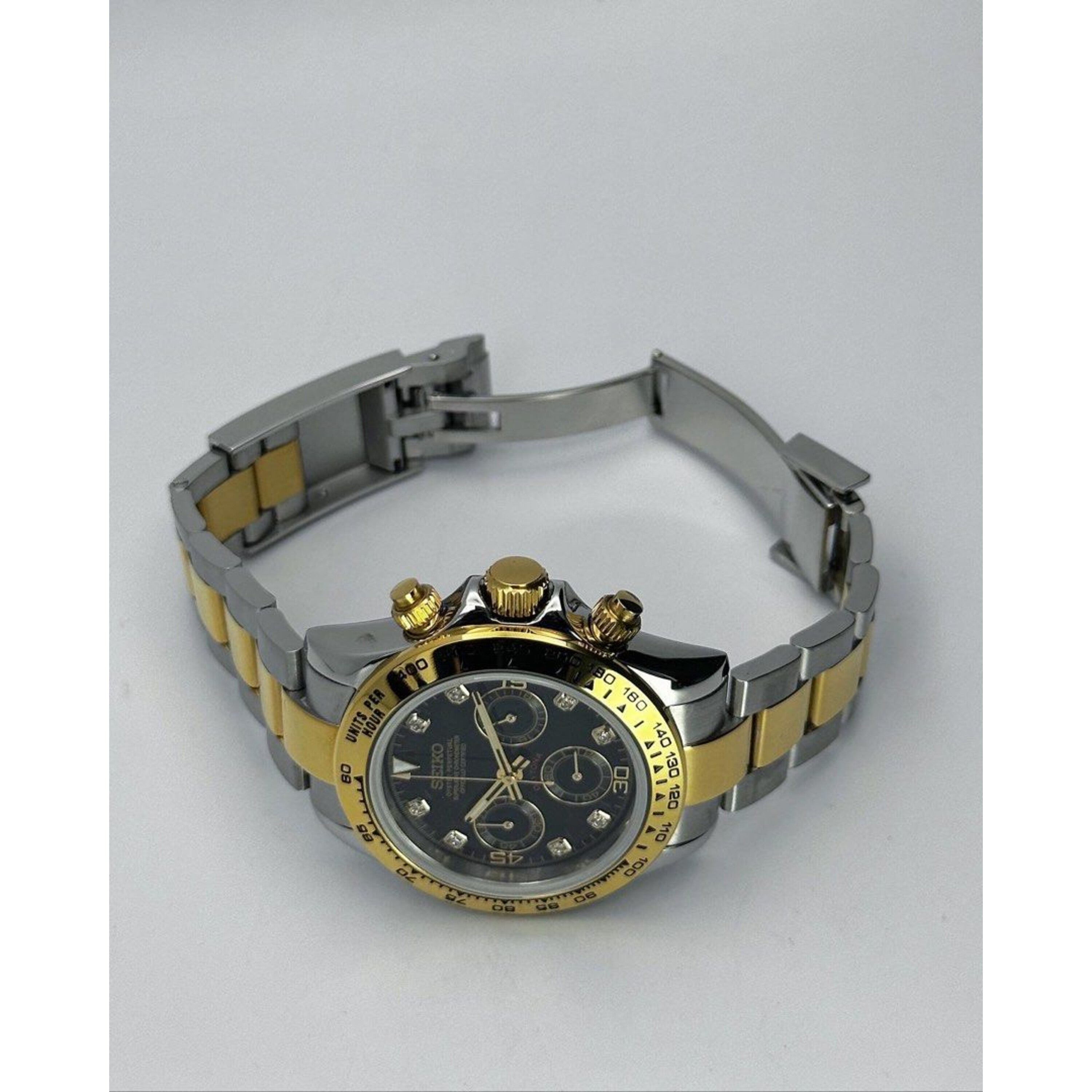 Seiko Daytona Mod Black Dial Diamonds Two-Tone