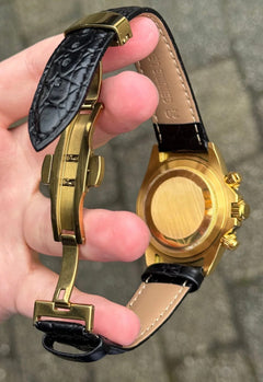 Seiko Daytona Mod Gold Black Dial Leather Strap