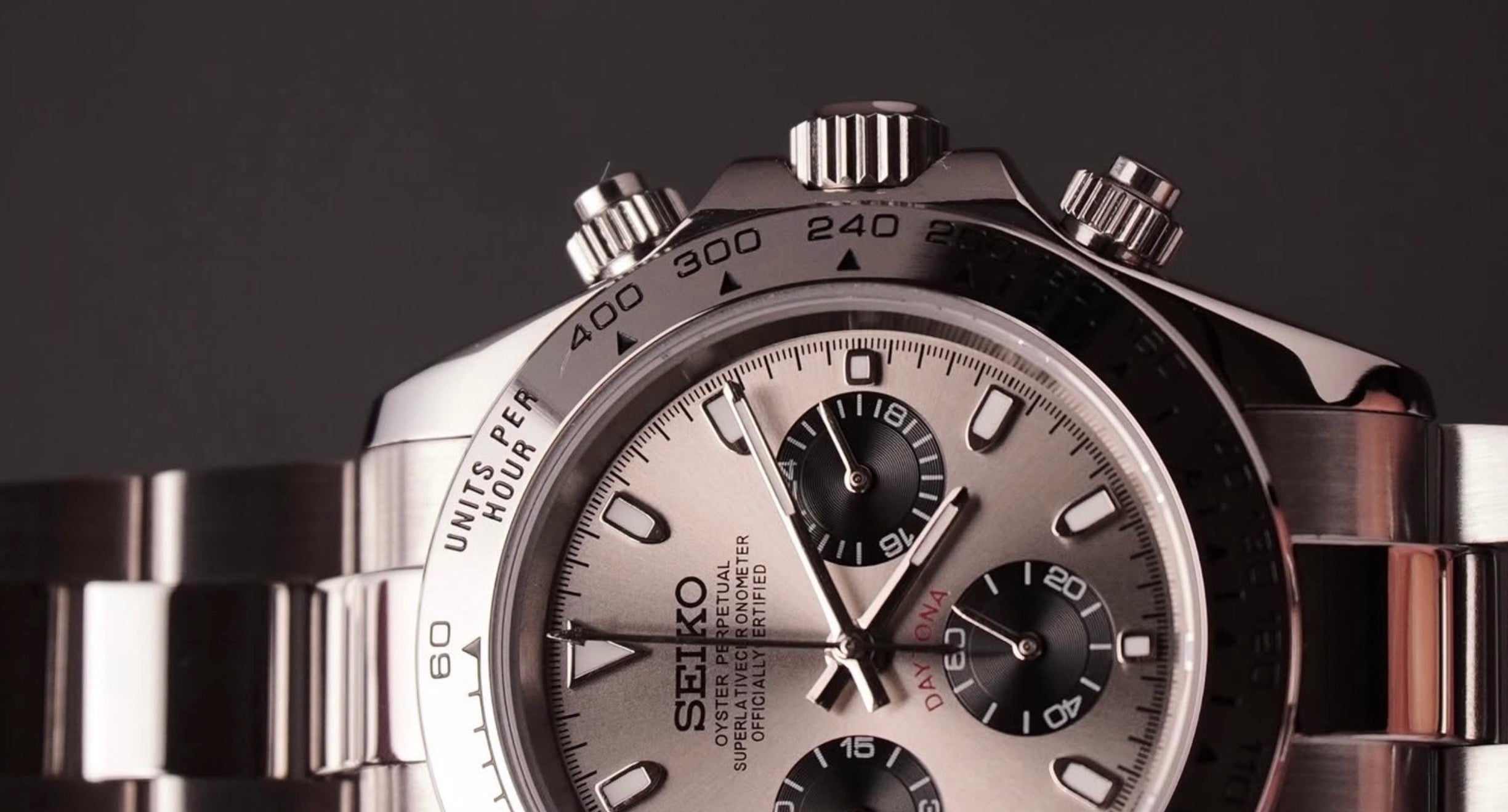 Seiko Daytona Mod Stainless Steel Case White Gold Ghost Dial