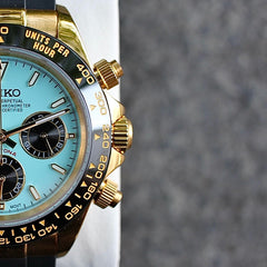 Seiko Daytona Mod Gold Oyster-Flex Bracelet Tiffany Blue Dial