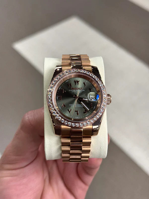 Seiko Mod Datejust Gold Diamond Olive Arabic