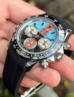 Seiko Daytona Mod Stainless Steel Case Orange Blue Racing Dial