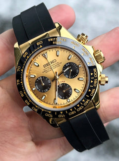 Seiko Daytona Mod Gold Case Gold Pikachu Dial