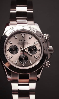 Seiko Daytona Mod Stainless Steel Case White Gold Ghost Dial