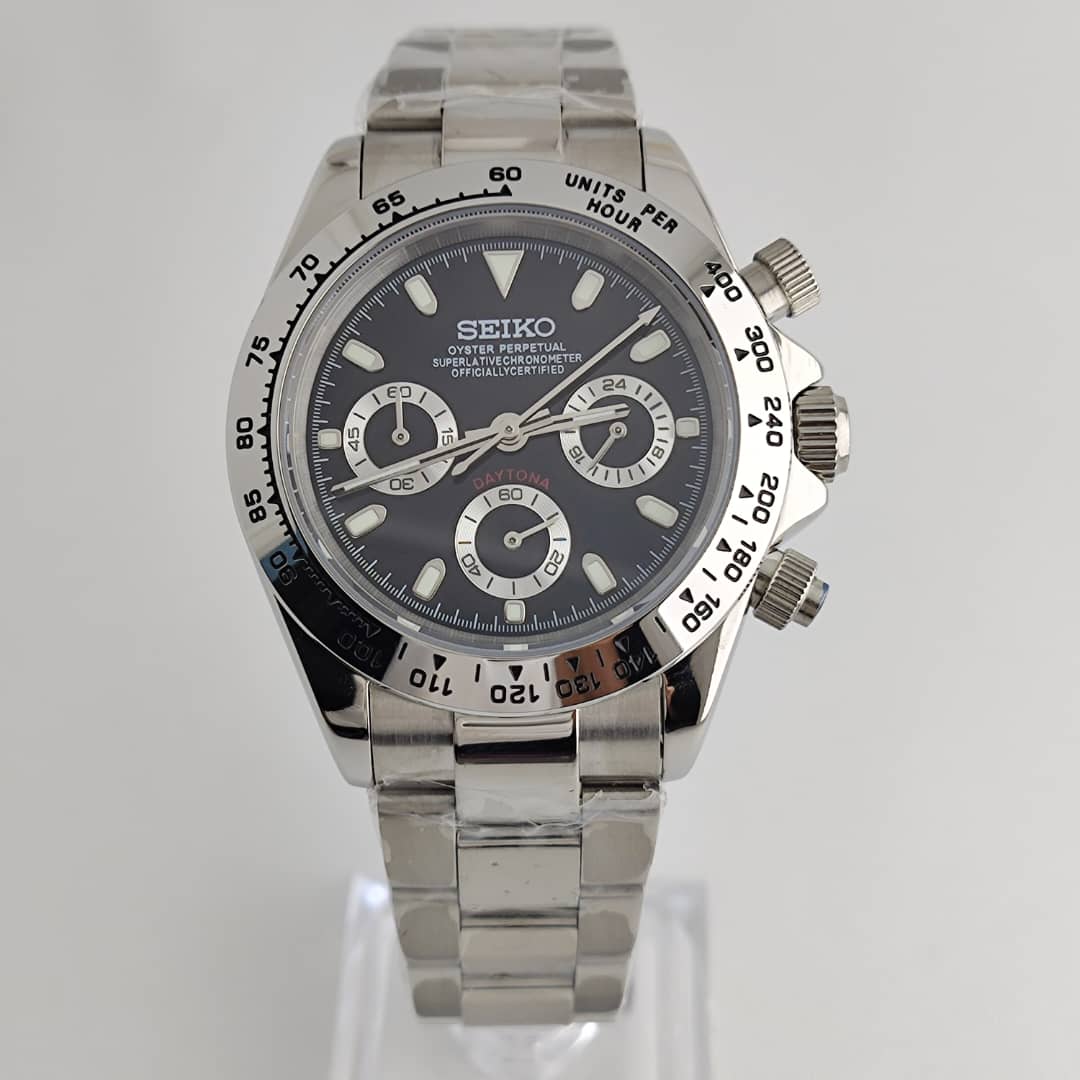 Seiko Daytona Mod Black Silver Dial