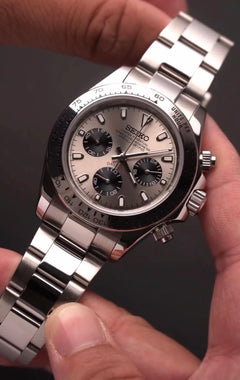 Seiko Daytona Mod Stainless Steel Case White Gold Ghost Dial