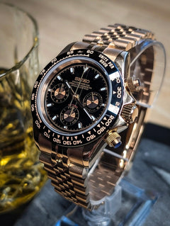 Seiko Daytona Mod Rose Gold Black Dial Gold Jubilee Bracelet