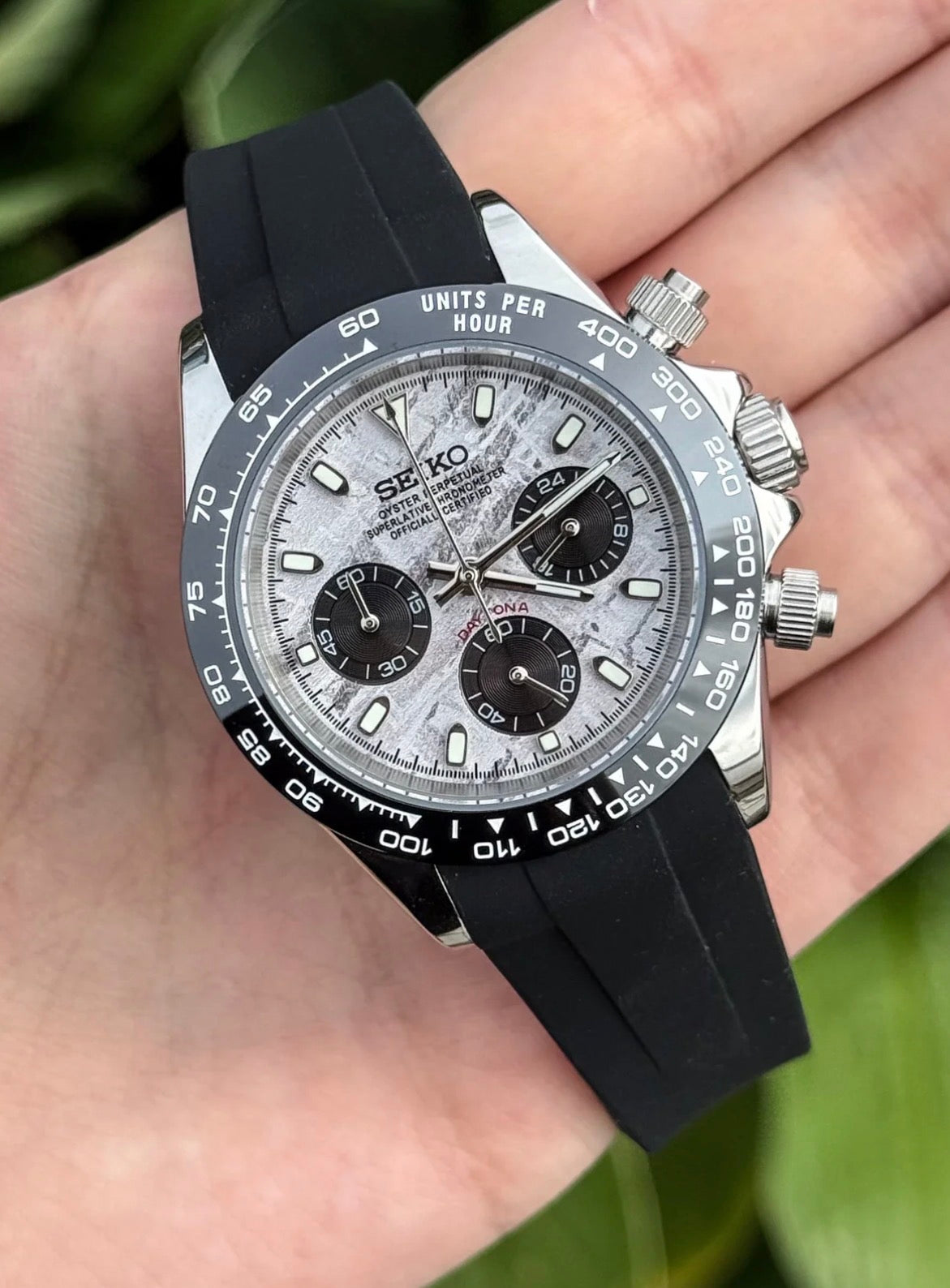 Seiko Daytona Mod Silver Steel Meteorite Dial