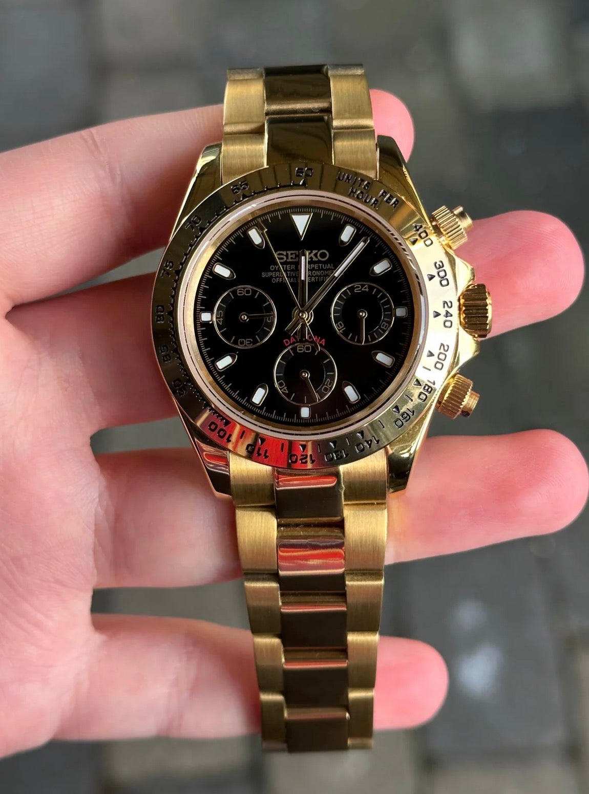 Seiko Daytona Mod Full Gold Case Black Dial