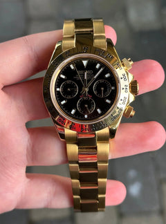 Seiko Daytona Mod Full Gold Case Black Dial