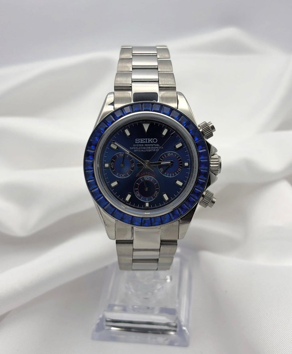 Seiko Daytona Mod Steel Blue Dial Blue Crystal Sapphire Bezel