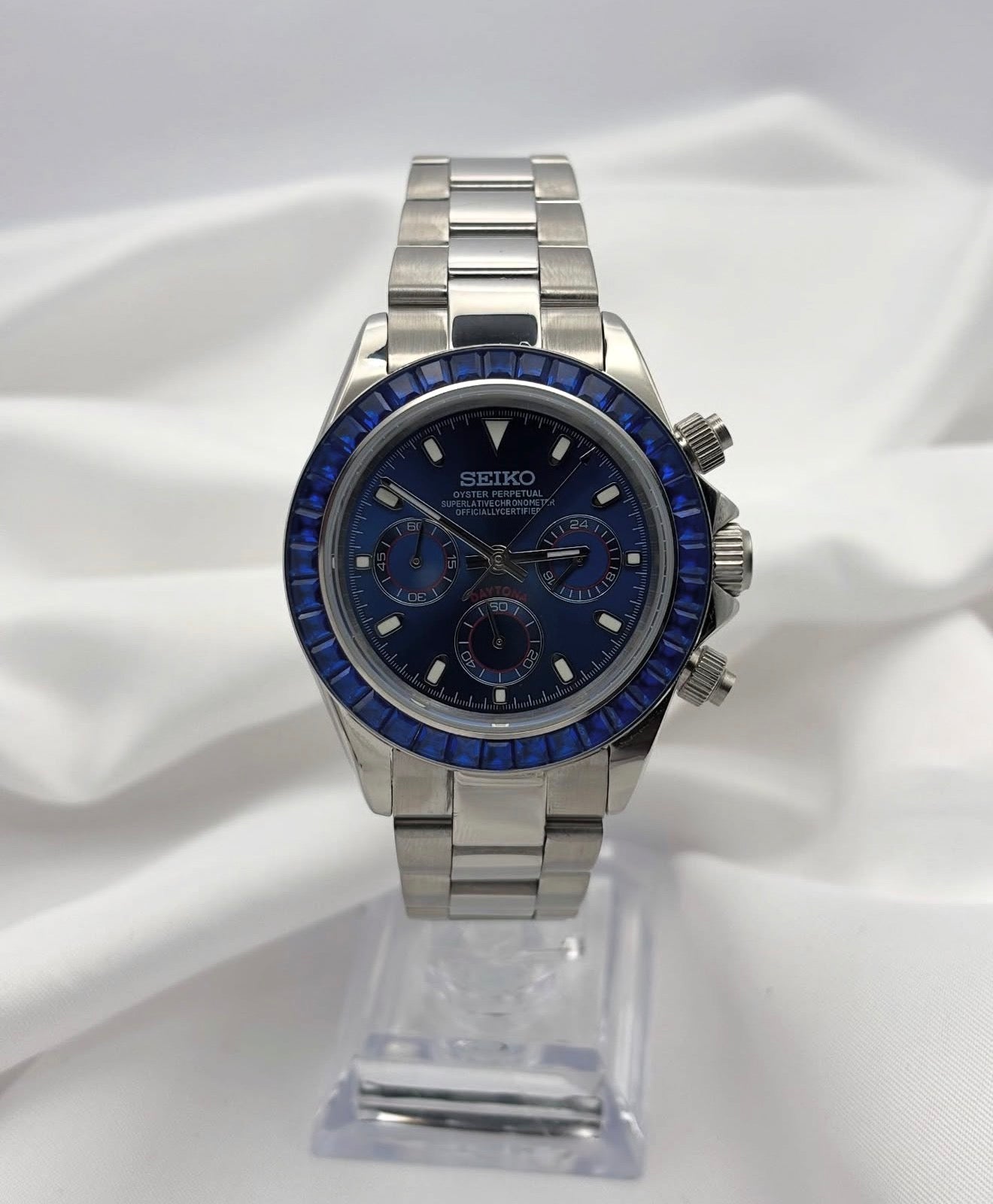 Seiko Daytona Mod Steel Blue Dial Blue Crystal Sapphire Bezel