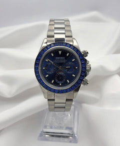 Seiko Daytona Mod Steel Blue Dial Blue Crystal Sapphire Bezel