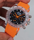 Seiko Daytona Mod Acrylic Transparent Case Orange Black Dial