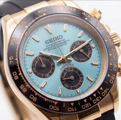 Seiko Daytona Mod Gold Oyster-Flex Bracelet Tiffany Blue Dial