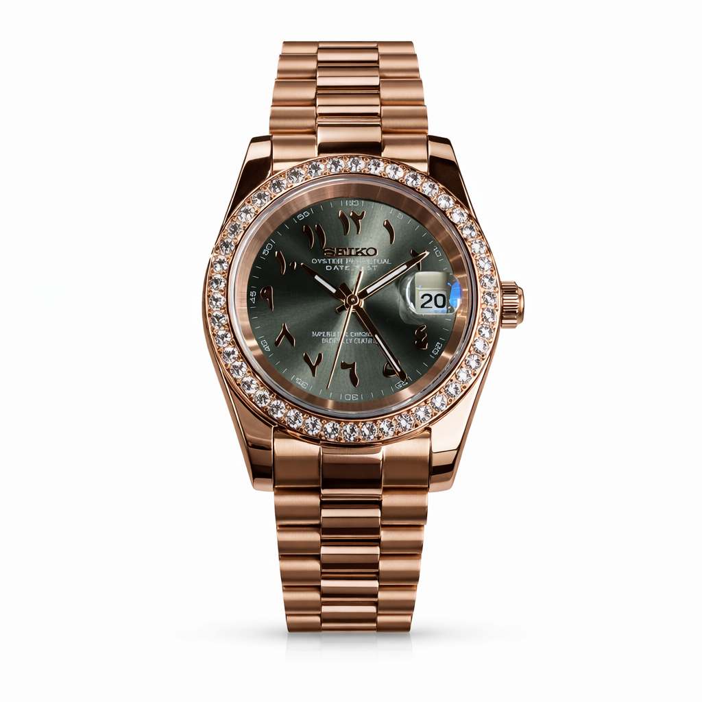 Seiko Mod Datejust Gold Diamond Olive Arabic