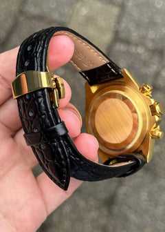 Seiko Daytona Mod Gold Black Dial Leather Strap