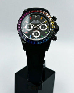 Seiko Daytona Mod Black Case Rainbow Bezel Black Dial