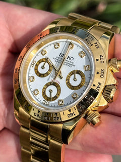 Seiko Daytona Mod Gold Case White Diamond Dial