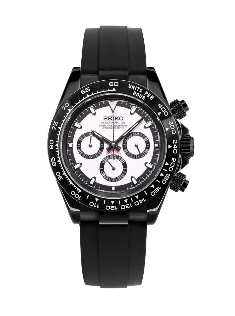 Seiko Daytona Mod All-Black Stainless Steel Case Panda Dial